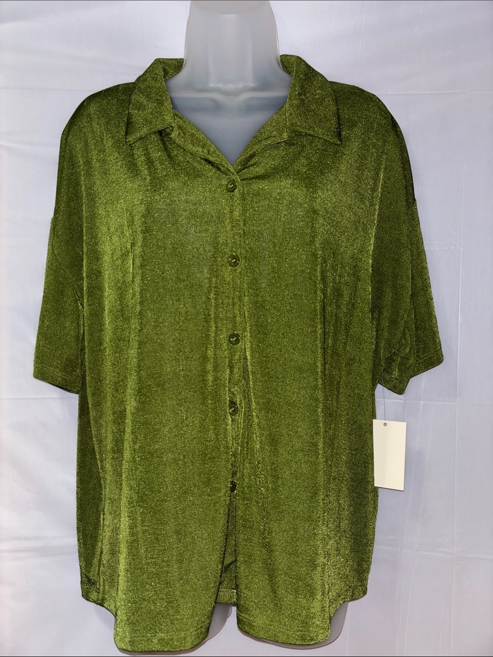 Olive Green Velvet Button-Down Shirt